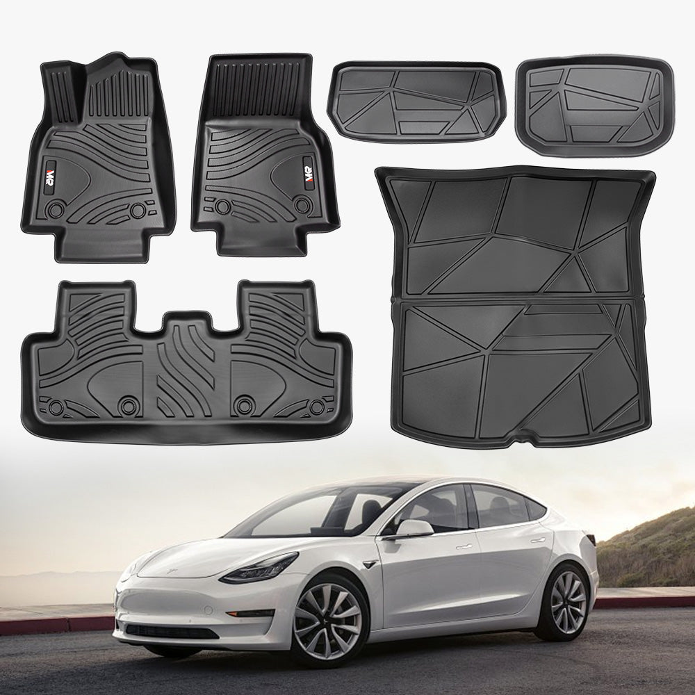 MKR All-Weather TPE Floor Mats For Tesla Model Y 2021-2022 - Waterproof, Anti-Slip, Full Coverage Car Floor Liners 6 PCS Set