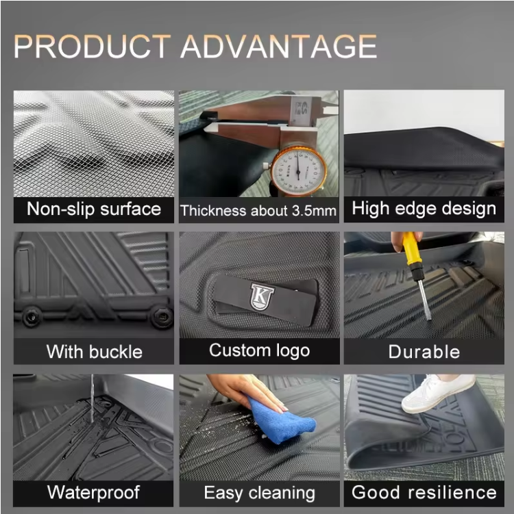 MKR All-Weather TPE Floor Mats For Tesla Model Y 2021-2022 - Waterproof, Anti-Slip, Full Coverage Car Floor Liners 6 PCS Set