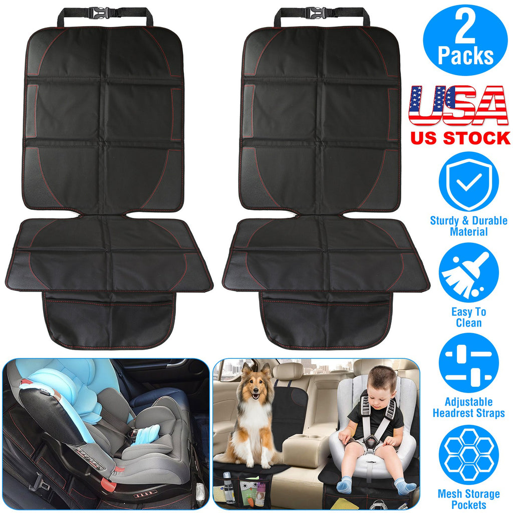 2 Packs Car Seat Protector Cushion Mat Pad With Thick Padding Protector For Child Baby Car Seat Mesh Pockets