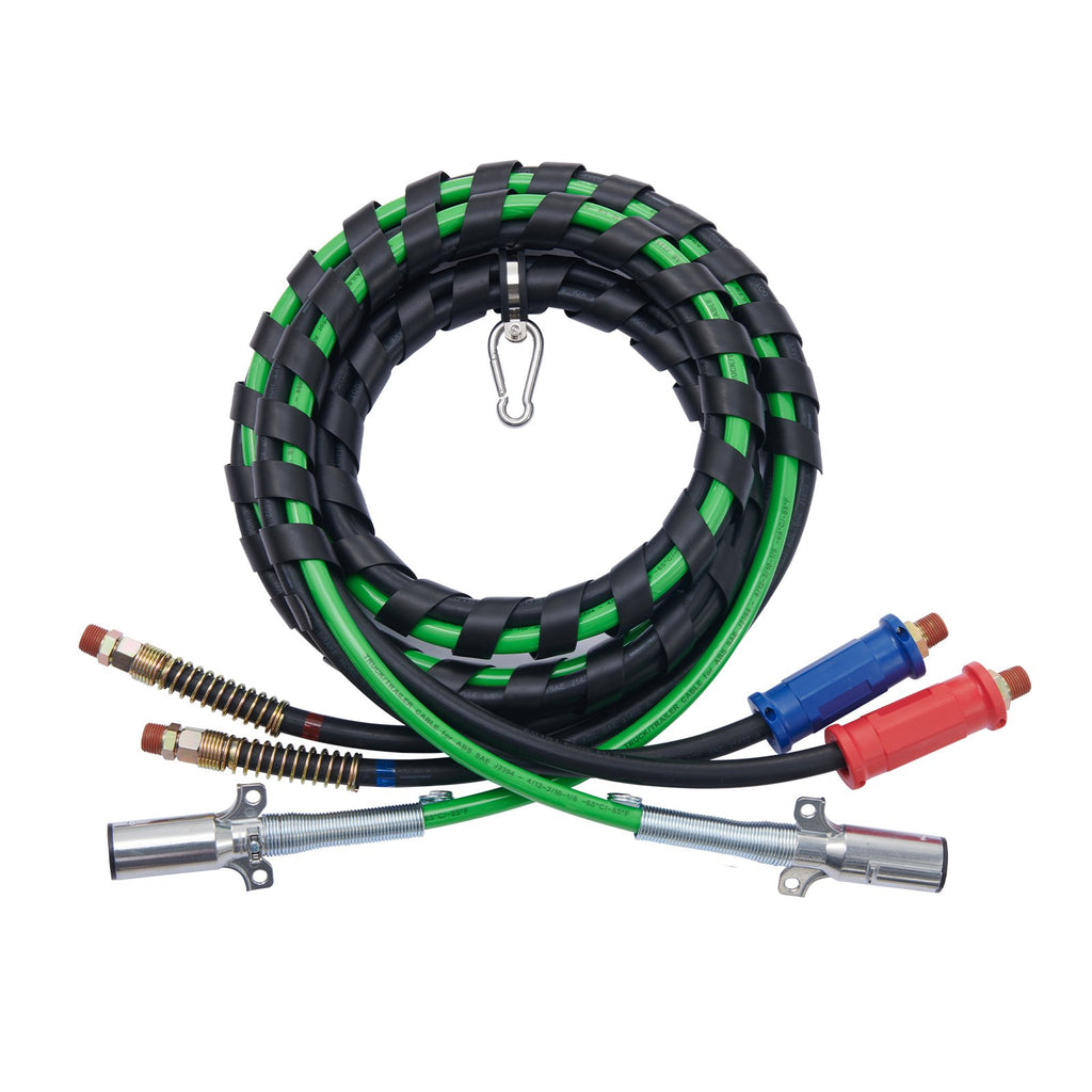 12FT Semi Truck Air Lines Kit With 2PCS Glad Hands, 3-in-1 Air Hoses  7 Way ABS Electric Power Line, With 2PCS Gladhand Handles, 4PCS Seals And Tender Spring Kit For Semi Truck Trailer Tractor