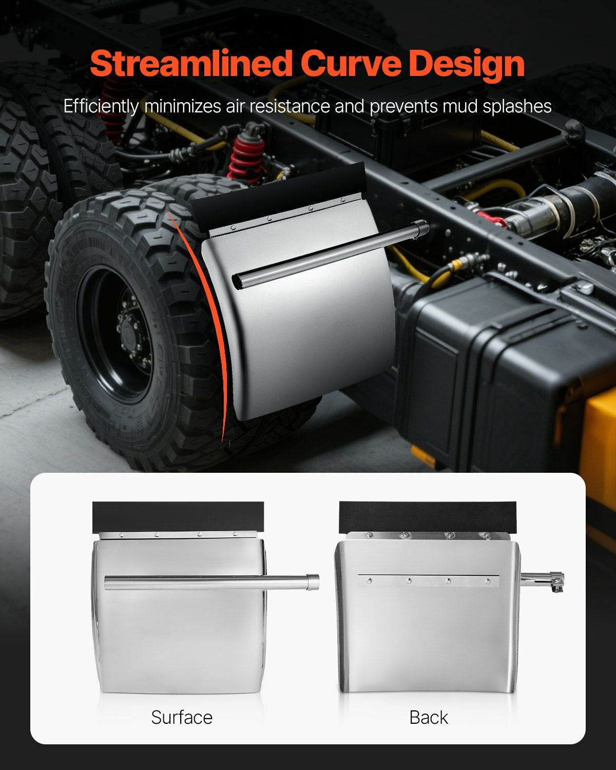 Stainless Steel Quarter Fenders For Semi Trucks, 24" X 24" Semi Truck Fenders With Tube Bracket And Mounting Hardware, 1 Pair Right & Left Quarter Fender Set, Fit For Freightliner, Peterbilt