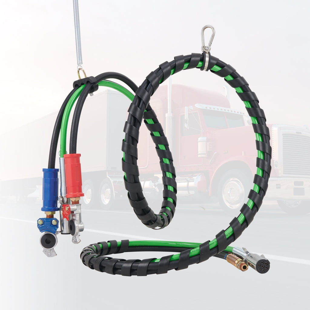 12FT Semi Truck Air Lines Kit With 2PCS Glad Hands, 3-in-1 Air Hoses  7 Way ABS Electric Power Line, With 2PCS Gladhand Handles, 4PCS Seals And Tender Spring Kit For Semi Truck Trailer Tractor