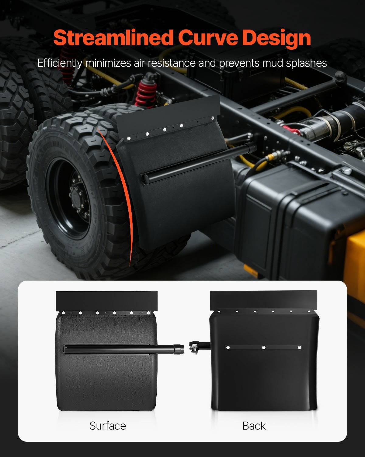 Quarter Fenders For Semi Trucks, 24" X 24" Semi Truck Fenders With Tube Bracket And Mounting Hardware, 1 Pair Right & Left Quarter Fender Set, Fit For Freightliner, Peterbilt, Kenworth