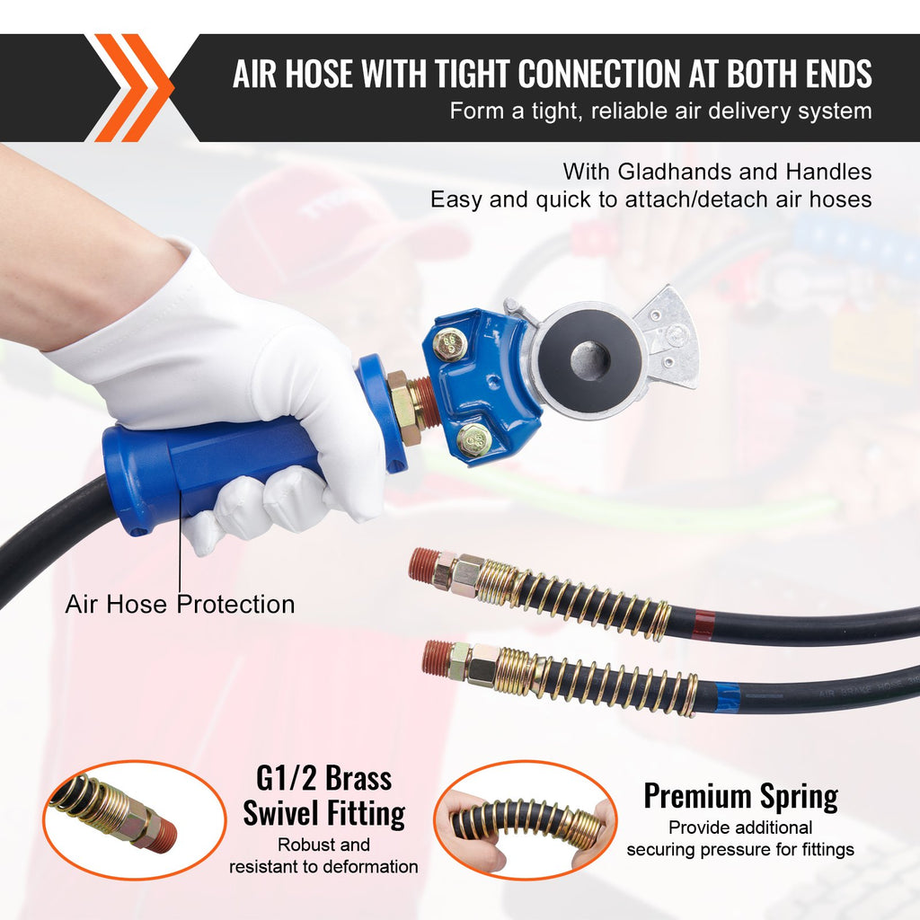 12FT Semi Truck Air Lines Kit With 2PCS Glad Hands, 3-in-1 Air Hoses  7 Way ABS Electric Power Line, With 2PCS Gladhand Handles, 4PCS Seals And Tender Spring Kit For Semi Truck Trailer Tractor