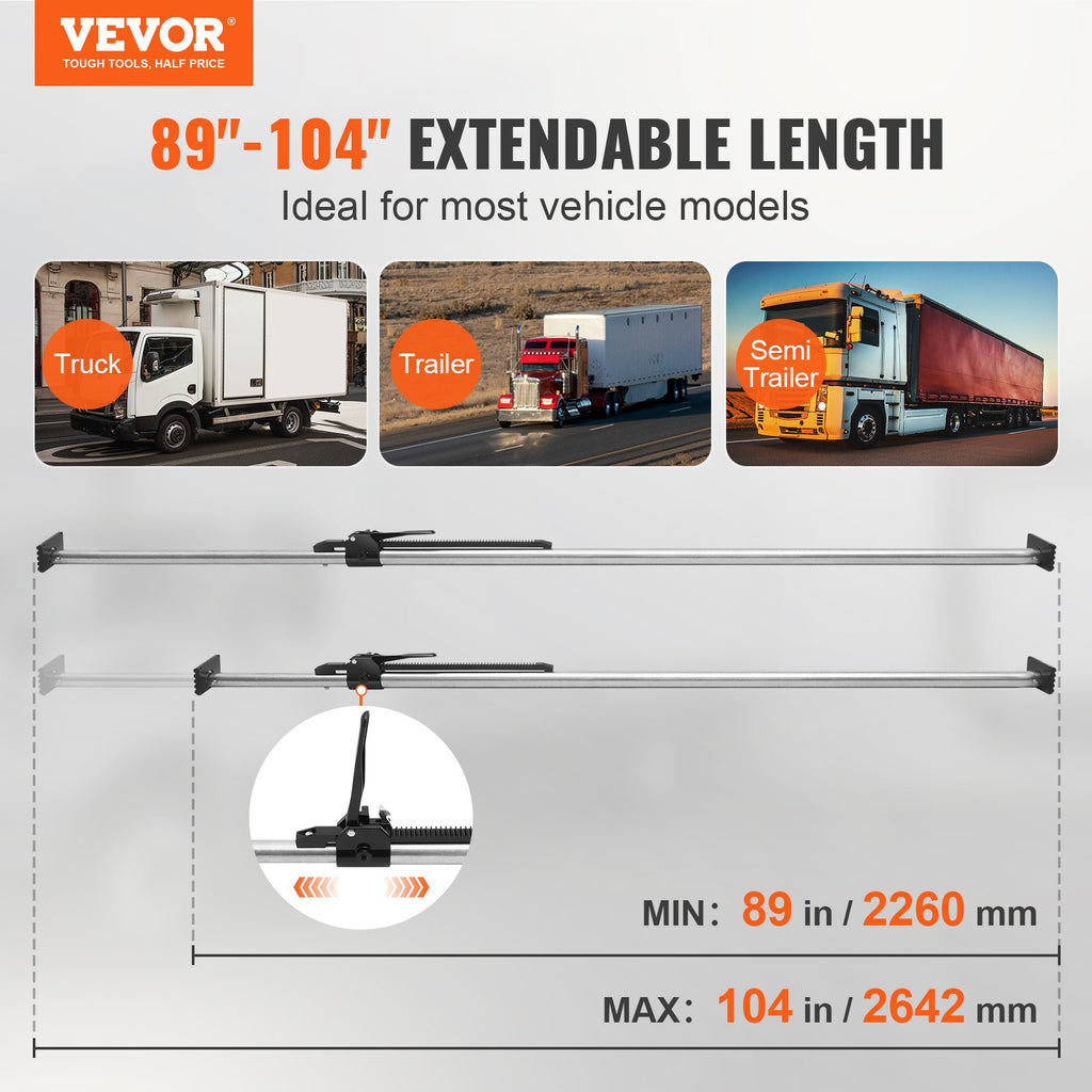 Cargo Bar, Ratcheting Cargo Bar Adjustable From 89" To 104", Heavy-duty Steel Cargo Stabilizer Bar With 309 Lbs Capacity, Truck Bed Load Bar For Truck Bed, Trailer, Semi Trailer (4 Pcs)