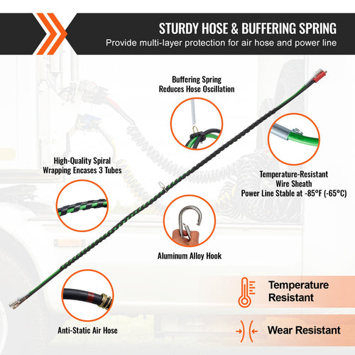 12FT Semi Truck Air Lines Kit With 2PCS Glad Hands, 3-in-1 Air Hoses  7 Way ABS Electric Power Line, With 2PCS Gladhand Handles, 4PCS Seals And Tender Spring Kit For Semi Truck Trailer Tractor